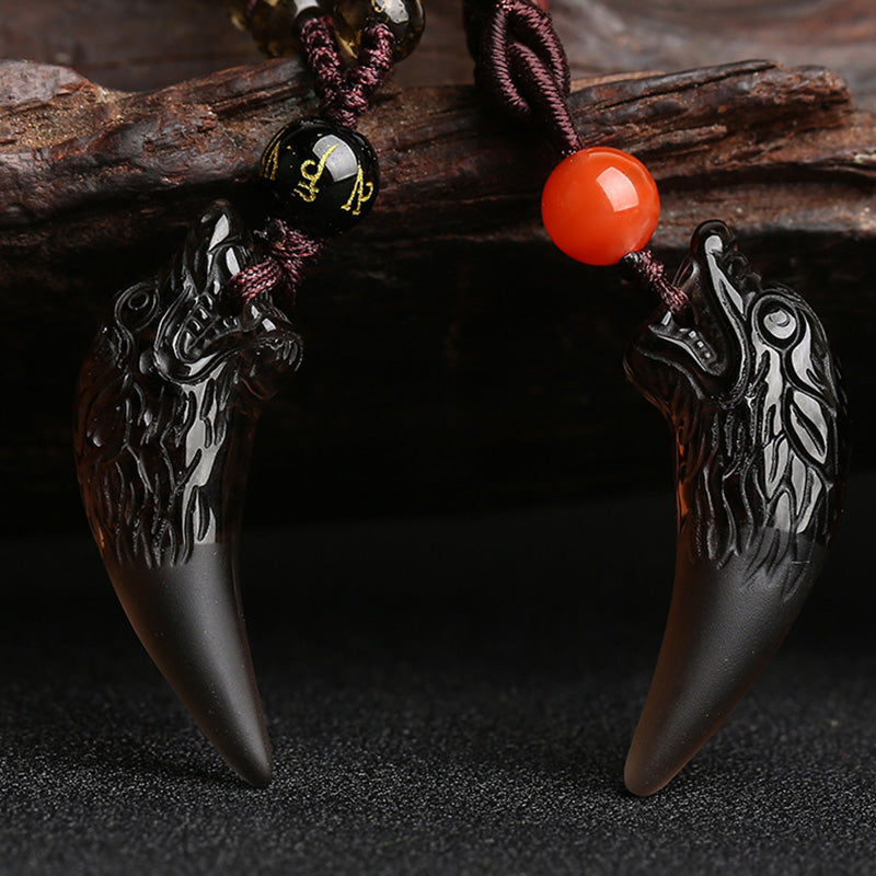 Chavri Natural Ice Obsidian Wolf Tooth Pattern Courage Halskette Anhänger