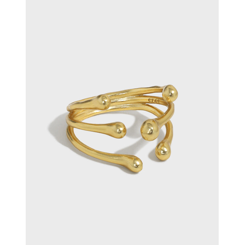 Verstellbarer Ring aus 925er-Sterlingsilber mit modischen unregelmäßigen Perlen und Zweigen