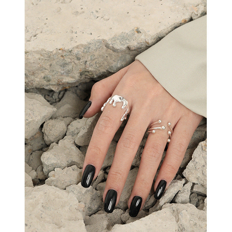 Verstellbarer Ring aus 925er-Sterlingsilber mit modischen unregelmäßigen Perlen und Zweigen