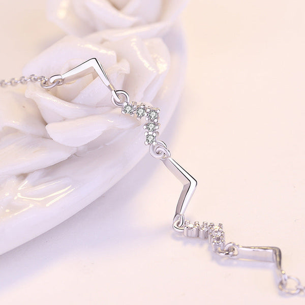 Mädchen-Armband aus 925er-Sterlingsilber, CZ, V-Form, Welle