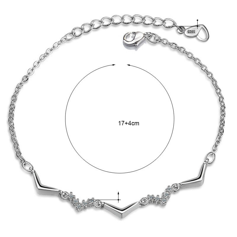 Mädchen-Armband aus 925er-Sterlingsilber, CZ, V-Form, Welle