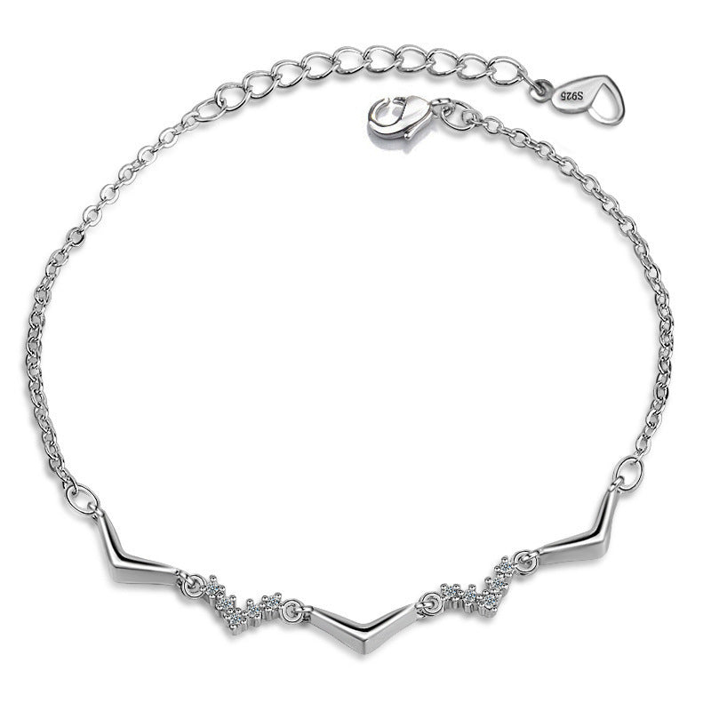 Mädchen-Armband aus 925er-Sterlingsilber, CZ, V-Form, Welle