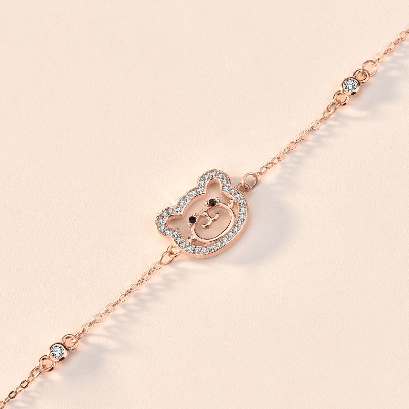 Niedliches Tier-CZ-Bärenkopf-Armband aus 925er-Sterlingsilber