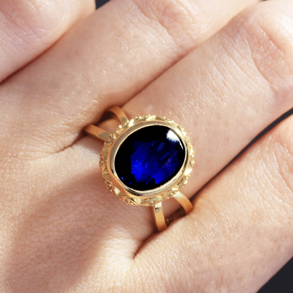 14K Gold Blue Sapphire Frauen Klingeln