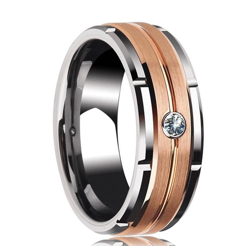 Mode Männer 8Mm Gold Farbe Nut Abgeschrägte Kante Wolfram Hochzeit Carbon Faser Ring Punk Zahnrad Edelstahl Ring für Männer