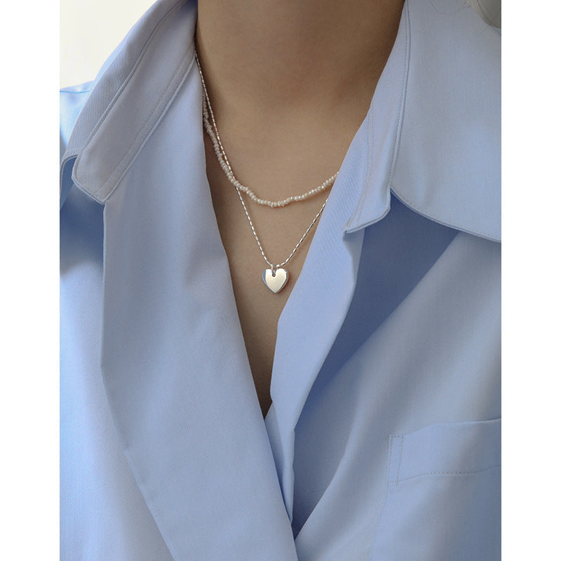 Damen-Halskette aus 925er-Sterlingsilber mit Röhrenperlen und Herz