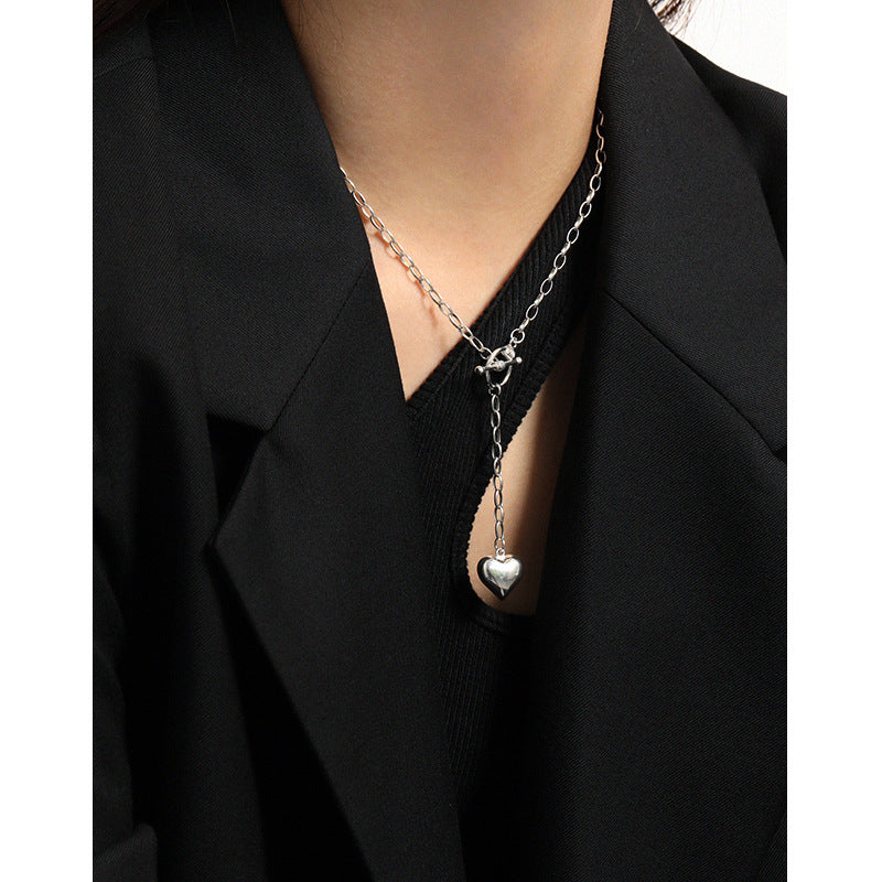 Damen-Halskette aus 925er-Sterlingsilber mit Herz-Quasten in OT-Form