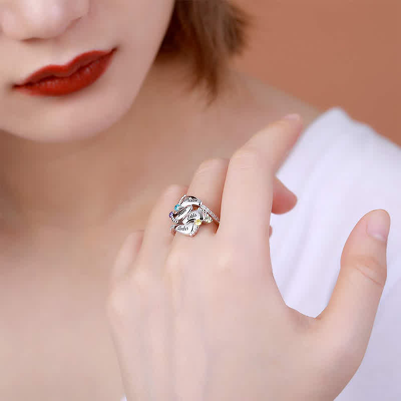 Kreative Babyfüße Gravierte Geburtssteine Ring