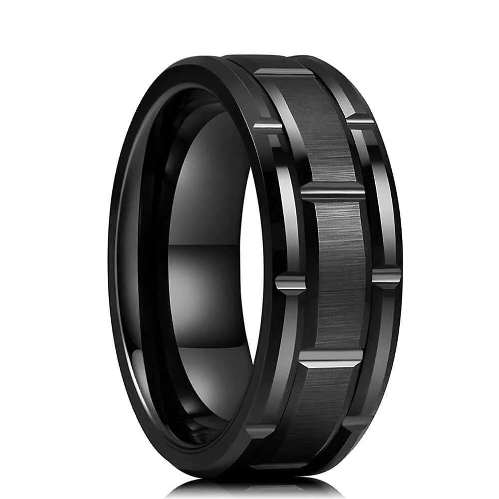 Mode Männer 8Mm Gold Farbe Nut Abgeschrägte Kante Wolfram Hochzeit Carbon Faser Ring Punk Zahnrad Edelstahl Ring für Männer
