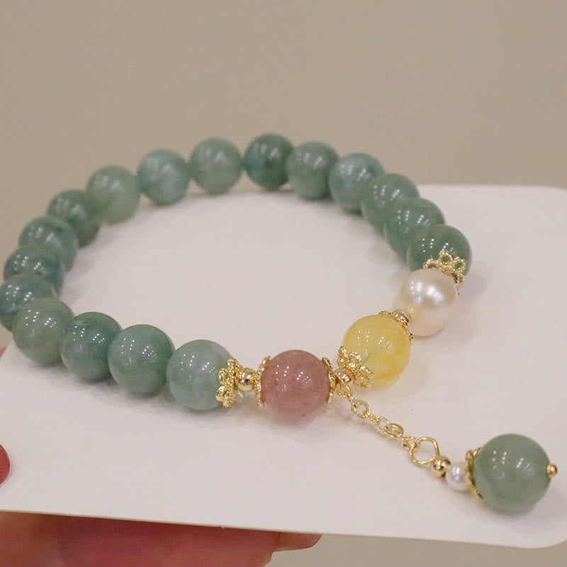 Buddha Stones Jade Perle Erdbeerquarz Fülle Glücksperlen Charm-Armband