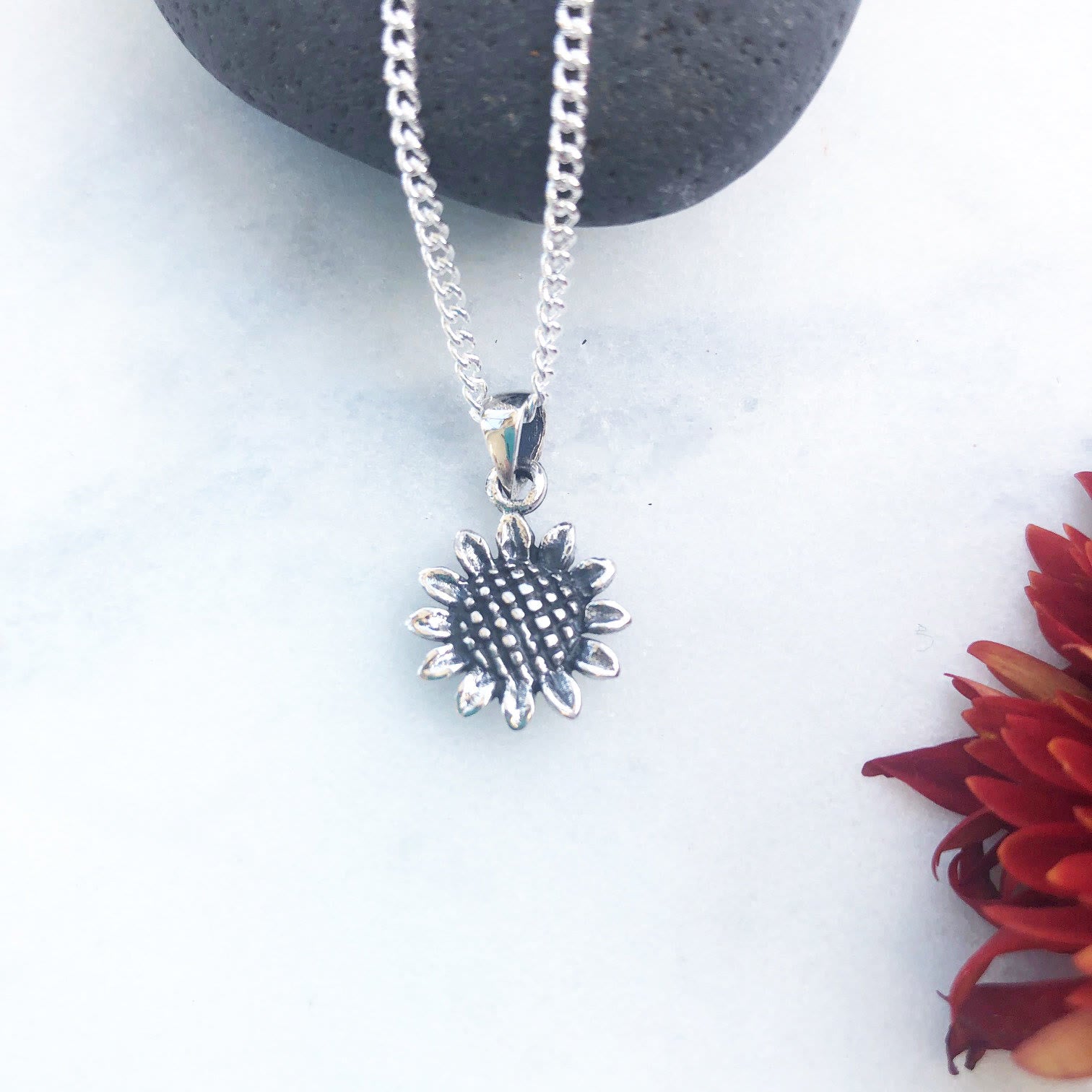 Positivität Glück Silber Sonnenblumen Halskette