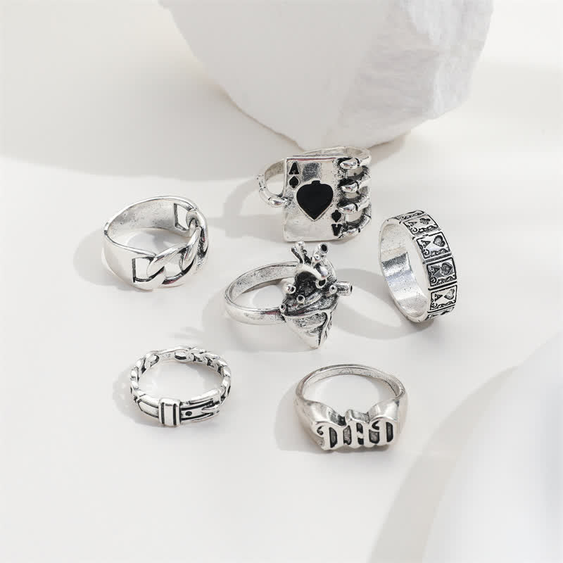 6Pcs Endgy Goth Poker Dad Ring Set