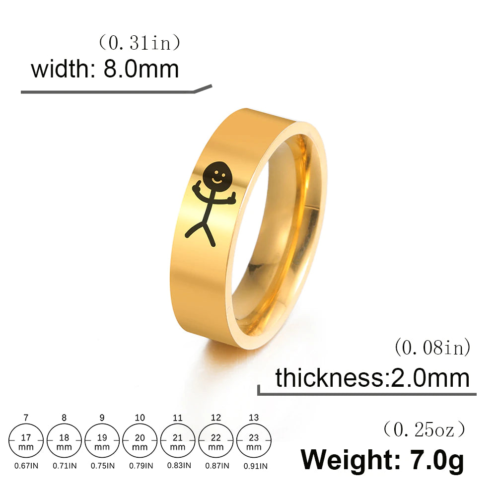 Einfache Trend Lustige Mittelfinger Stickman Ring Hip Hop Fuxk Sie Doodle Ringe für Mann Paar Party Neue Geschenke Schmuck