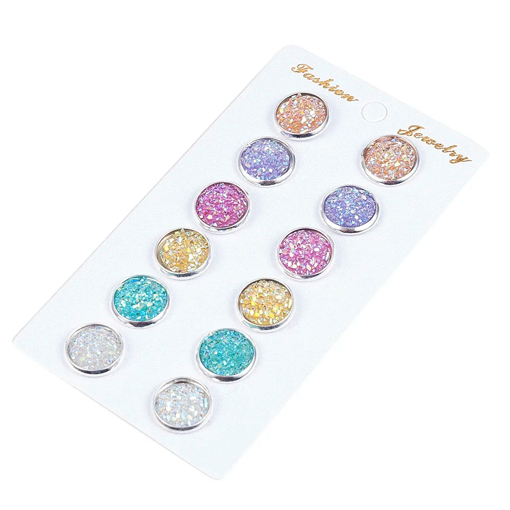 Modische Ohrringe mit glänzendem Harz und funkelndem Druzy-Stein für Mädchen