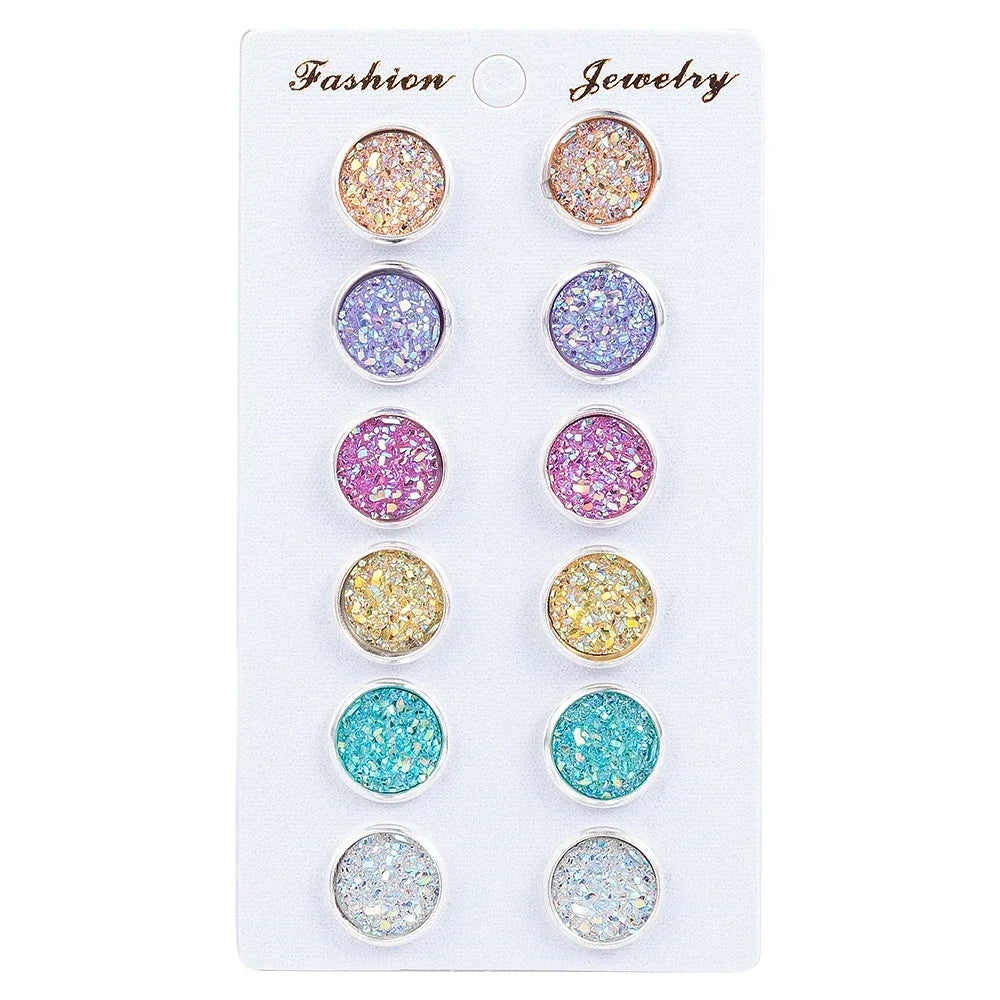 Modische Ohrringe mit glänzendem Harz und funkelndem Druzy-Stein für Mädchen