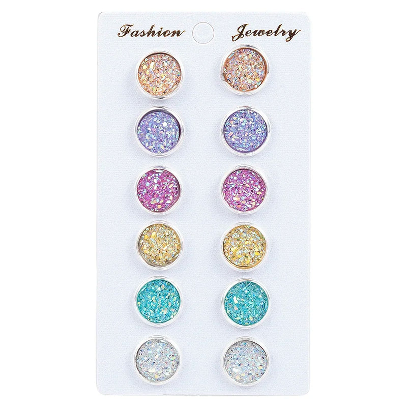 Modische Ohrringe mit glänzendem Harz und funkelndem Druzy-Stein für Mädchen