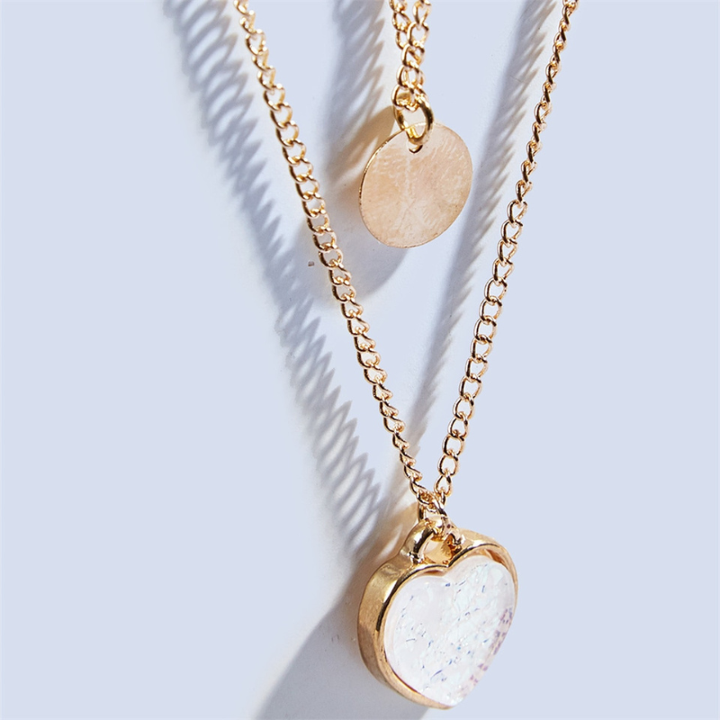 2 Schicht Romantische Herzcharme Halskette Sammlung