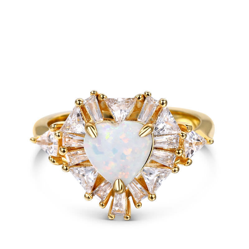 Funkeln Herz Opal Sterling Silber Ring