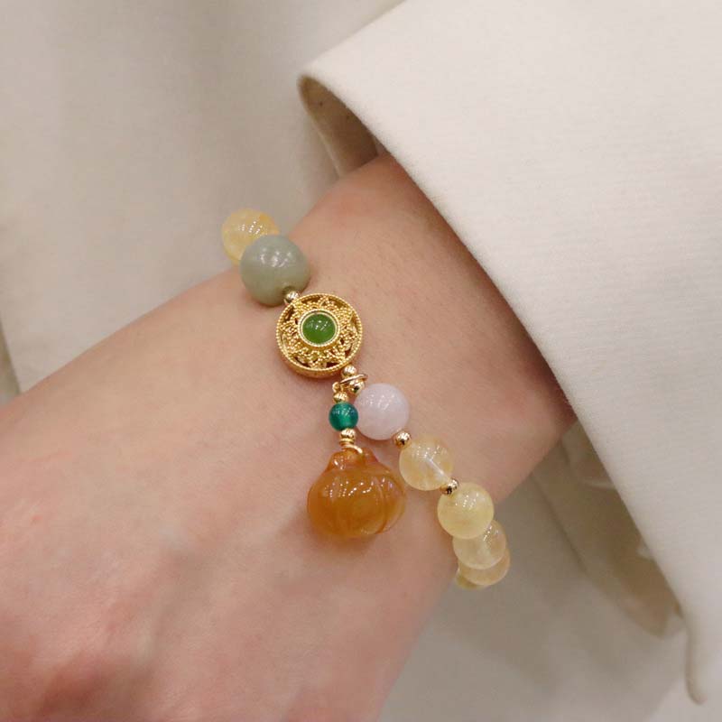 Chavri natürliches Citrin-Jade-Blessing-Glücks-Kürbis-Charm-Armband