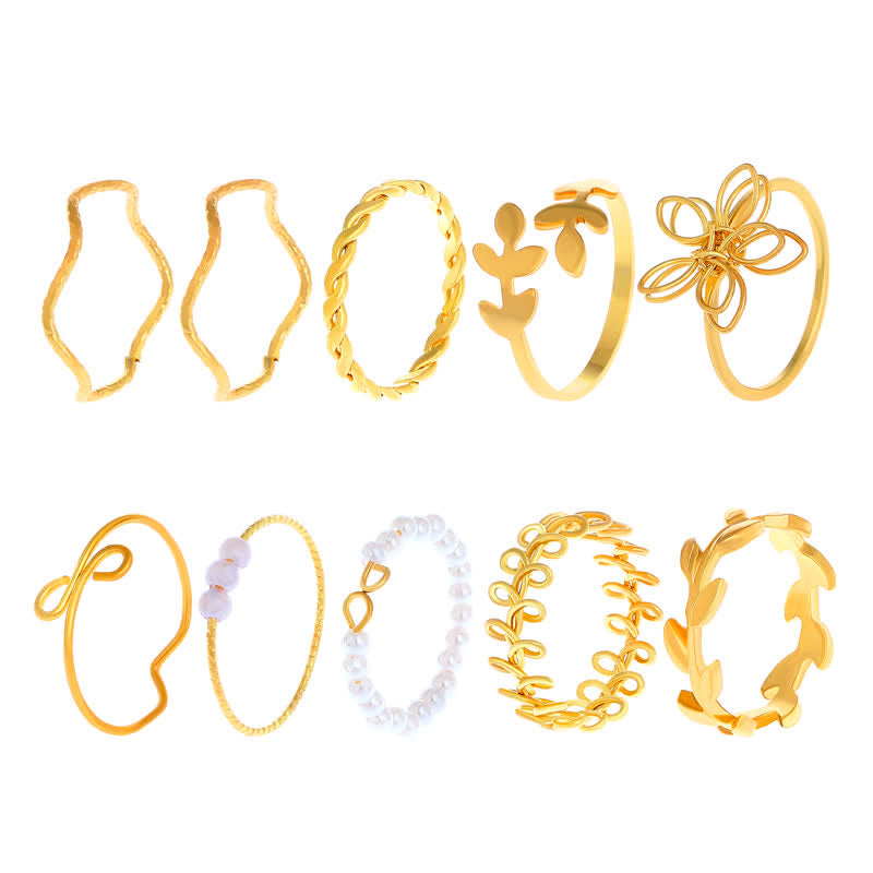 10Pcs Boho Perle Wave Blumblüte Ring Set