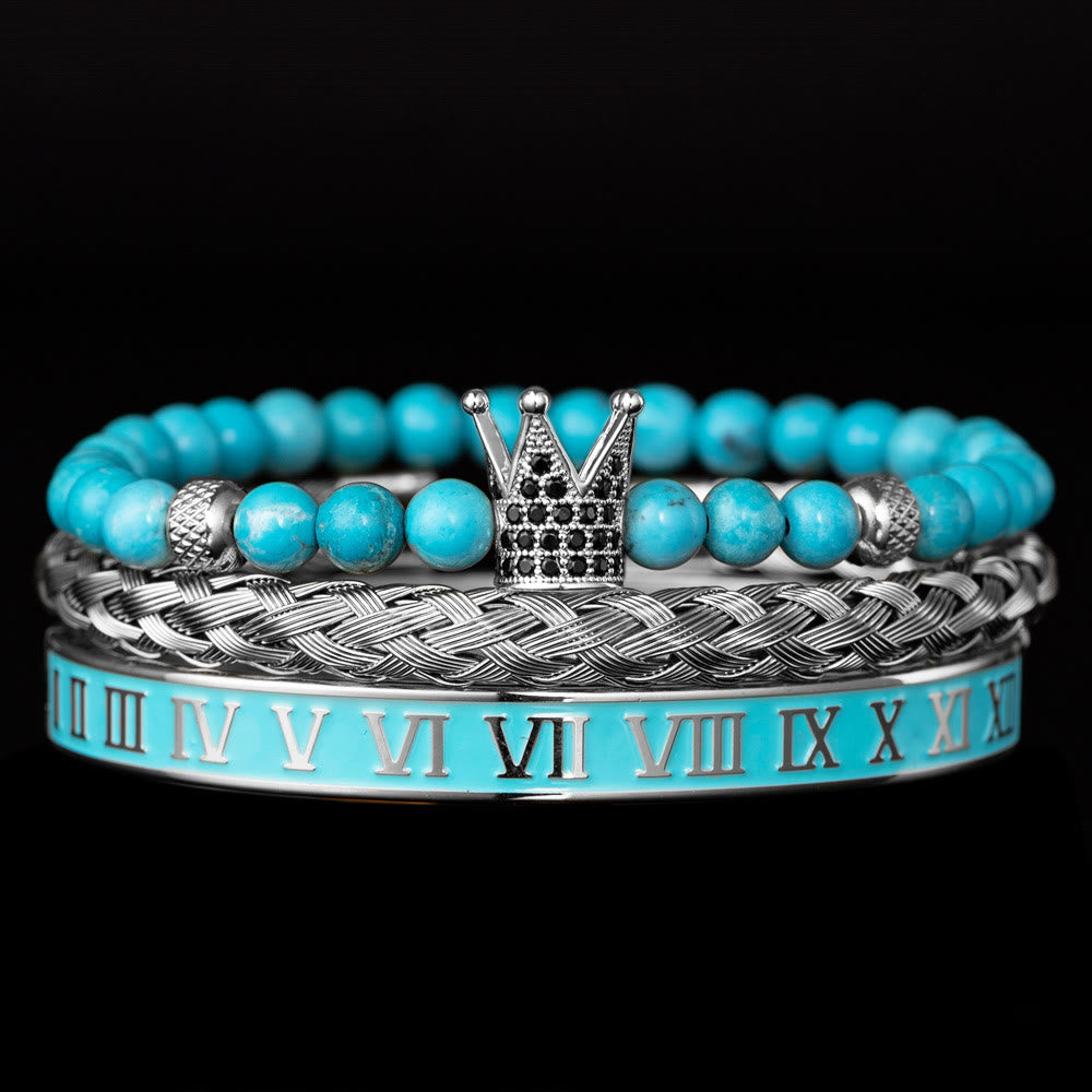 Blauperlen Römische Ziffern Kronenarmband