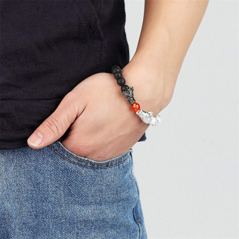 Chavri Weiß Türkis Lava Rock Dragon Blessing Perlenarmband