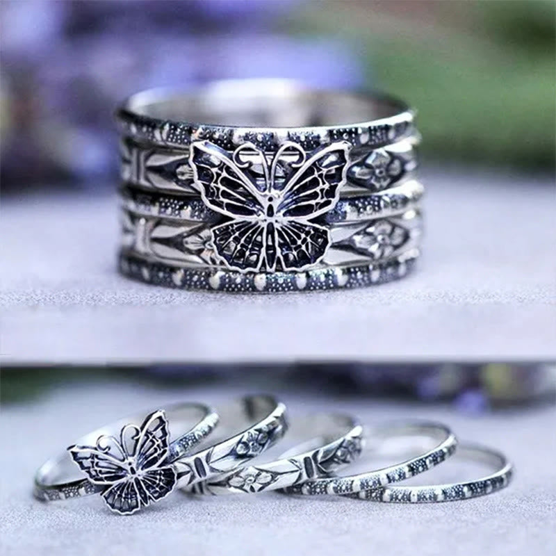 Kreativer Vintage Ladies Butterfly Fünf -Stück -Ring -Set