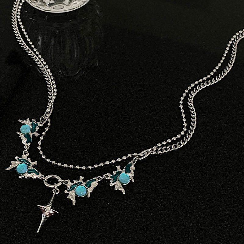 Blue Moonstone Cross Star Halskette
