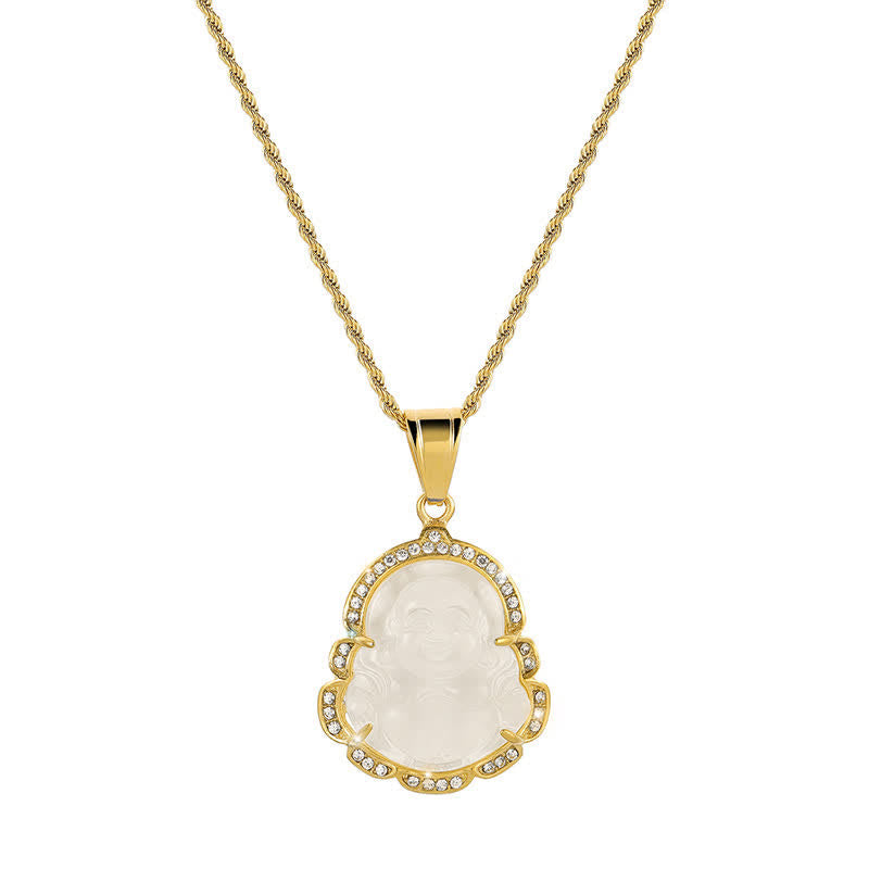 Chavri 18K Gold gefüllt lachender Buddha Jade Glück Halskette Kettenanhänger