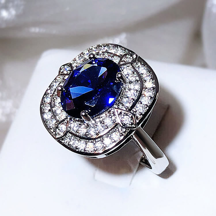 925 Silber Luxus Hochzeit Funkelnde Königliche Blaue Kubikzirkonringe