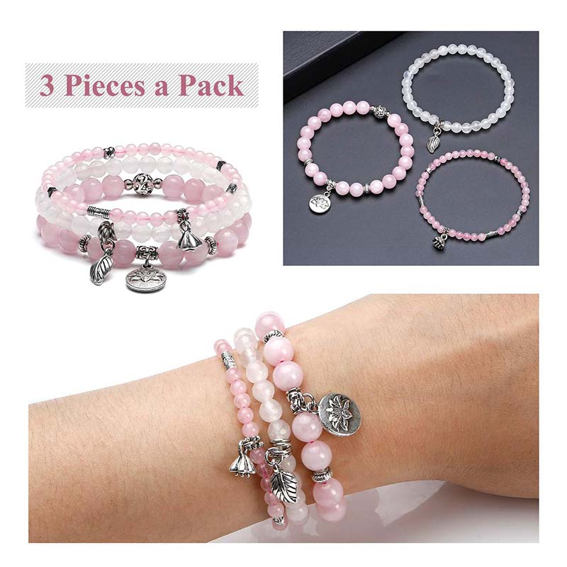 Chavri 3PCS natürliches Quarzkristall-Perlen-Heilenergie-Lotus-Armband