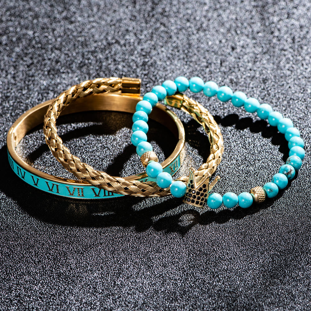 Blauperlen Römische Ziffern Kronenarmband