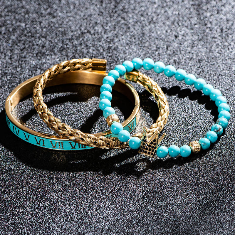 Blauperlen Römische Ziffern Kronenarmband