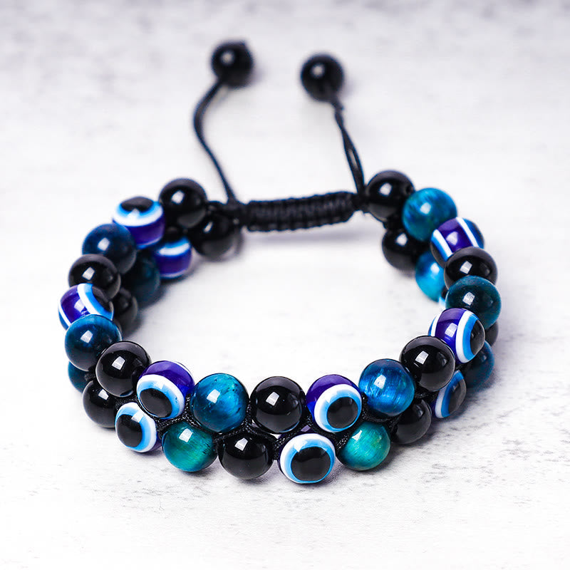 Chavri Evil Eye Hämatit Tigerauge Schutz Perlenarmband