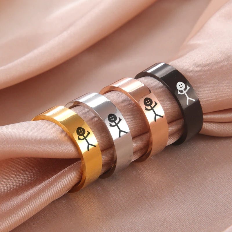 Einfache Trend Lustige Mittelfinger Stickman Ring Hip Hop Fuxk Sie Doodle Ringe für Mann Paar Party Neue Geschenke Schmuck