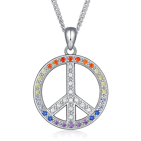 Frieden Und Liebe Friedenszeichen Farbige Zirkon Halskette