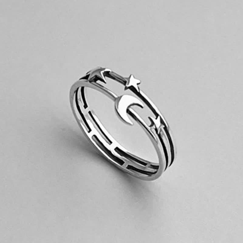 Zieriger Kleiner Mond Und Stern Retro Ring