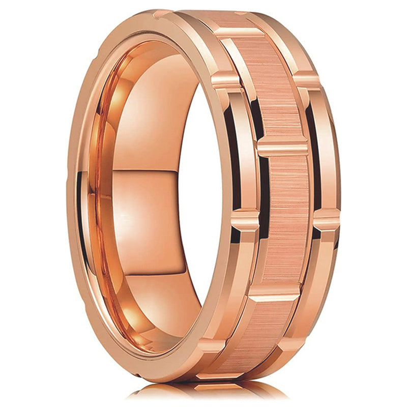 Mode Männer 8Mm Gold Farbe Nut Abgeschrägte Kante Wolfram Hochzeit Carbon Faser Ring Punk Zahnrad Edelstahl Ring für Männer