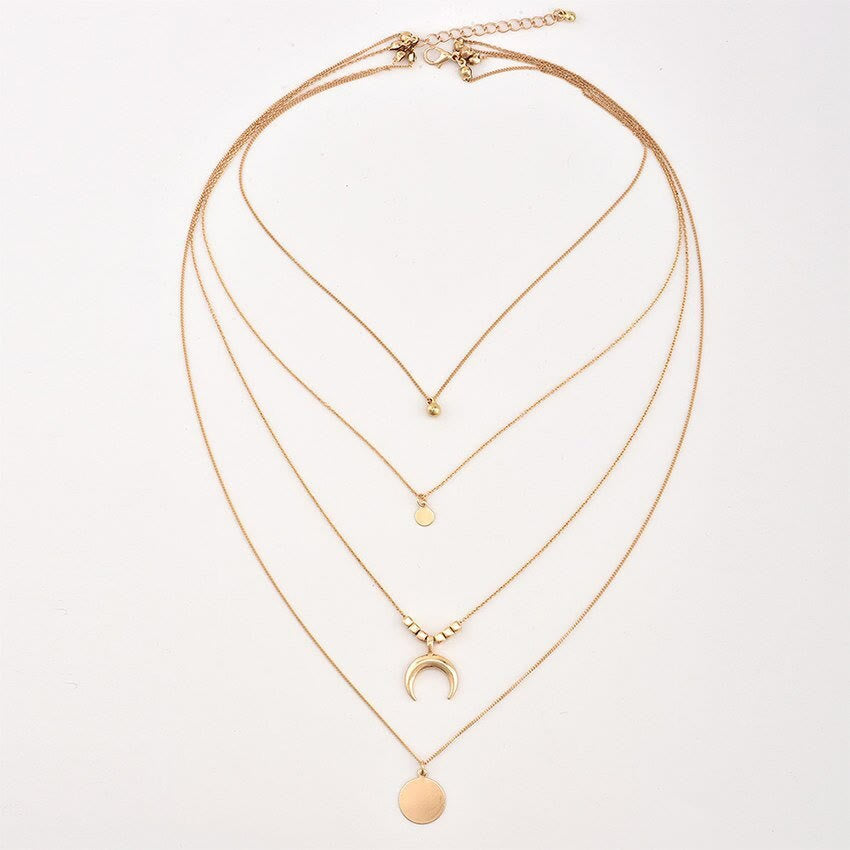 Boho Style Moon Gold Silber Multilayer Anhänger Legierung Halskette