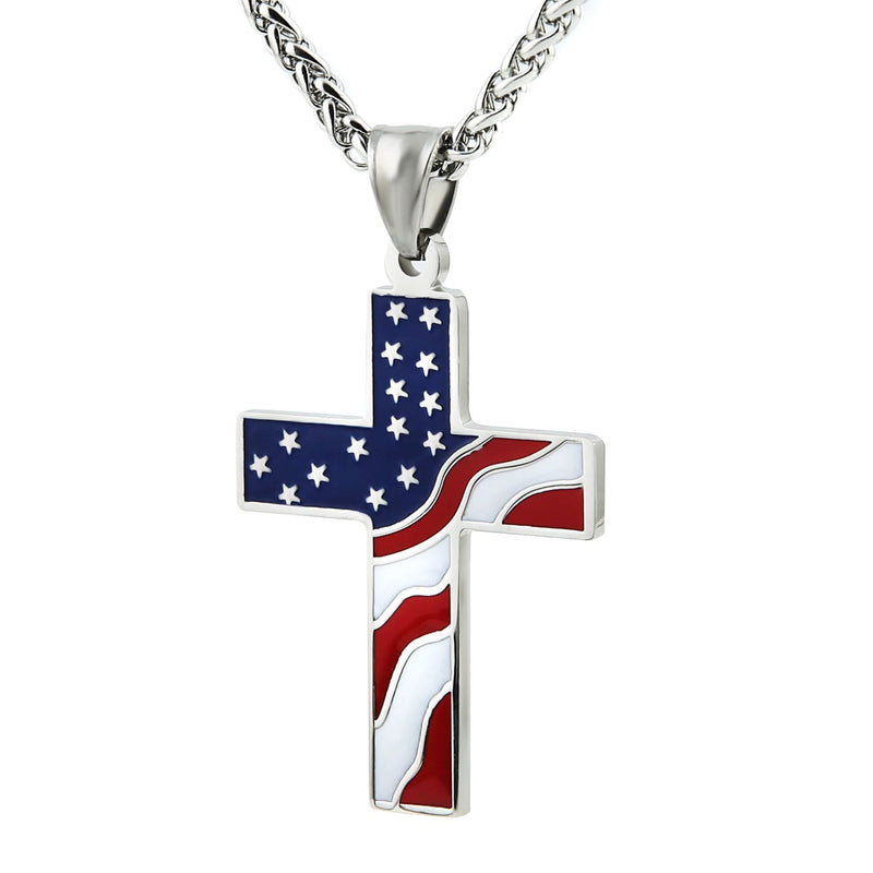 Amerikanische Flaggekreuz Religiöser Schmuck Anhänger Halskette