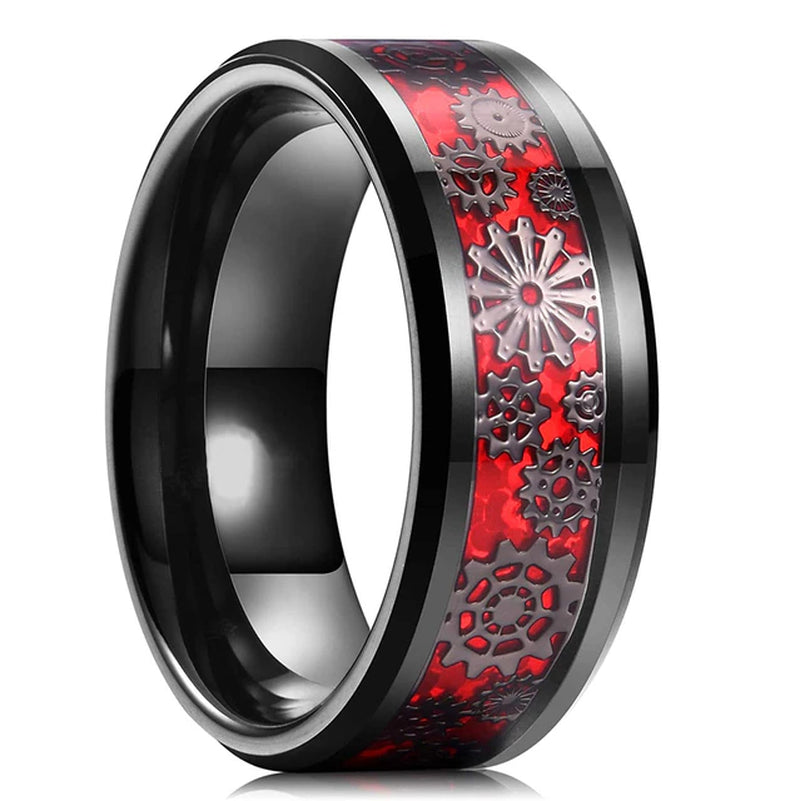 Mode Männer 8Mm Gold Farbe Nut Abgeschrägte Kante Wolfram Hochzeit Carbon Faser Ring Punk Zahnrad Edelstahl Ring für Männer