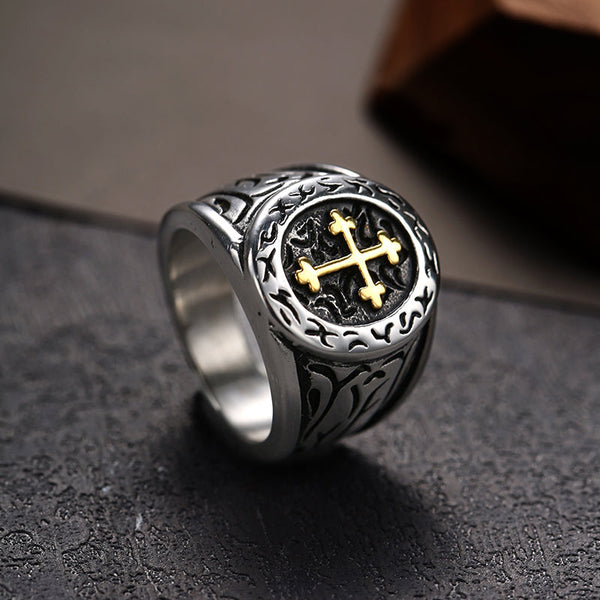 Frei Heute Männer Edelstahl Mittelalterlicher Kreuz Signet Ring