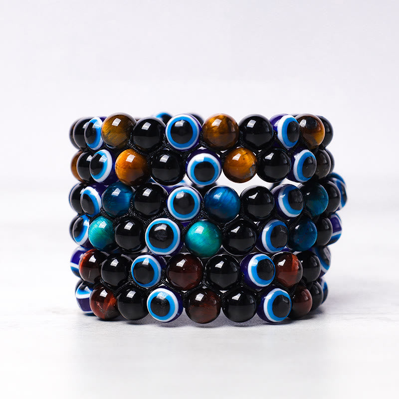 Chavri Evil Eye Hämatit Tigerauge Schutz Perlenarmband