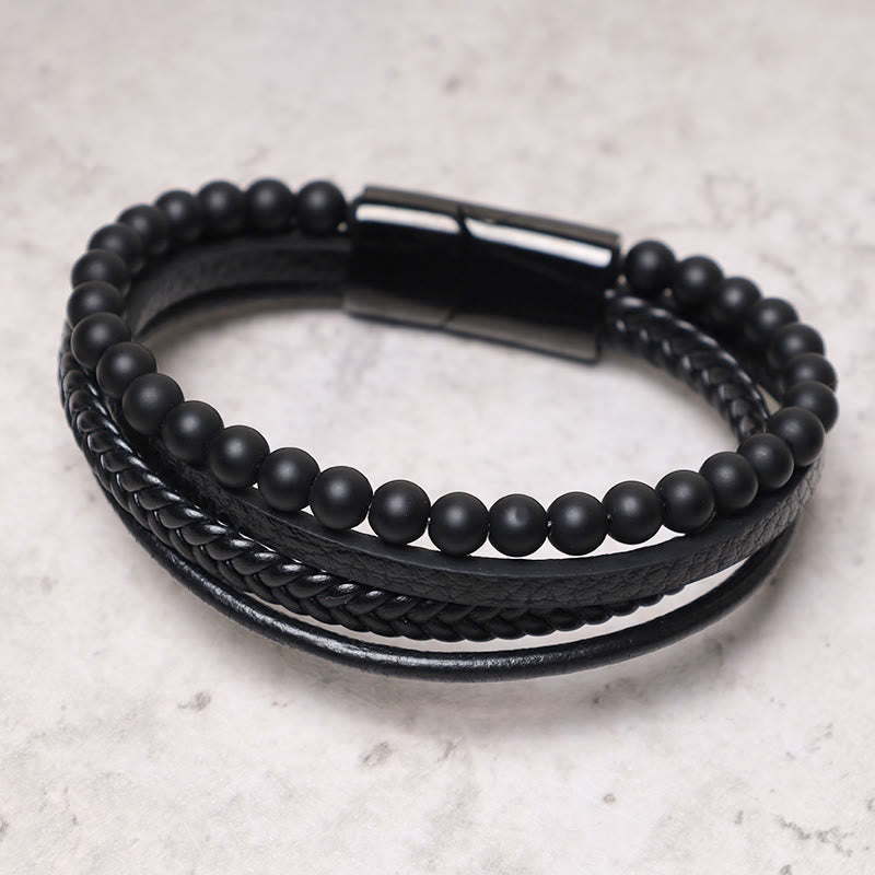 Chavri natürliches Lavagestein-Lederarmband mit schwarzen Onyxperlen