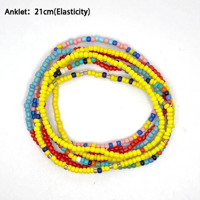 Bohemian Anklet Bracelet Set - 7pcs | Elastic Ankle Bracelet