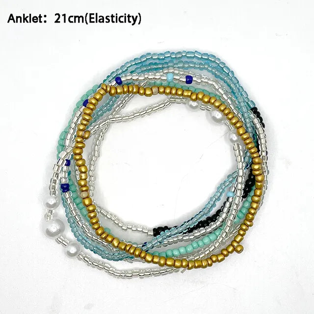 Bohemian Anklet Bracelet Set - 7pcs | Elastic Ankle Bracelet