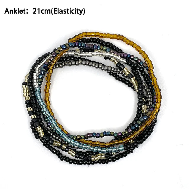 Bohemian Anklet Bracelet Set - 7pcs | Elastic Ankle Bracelet