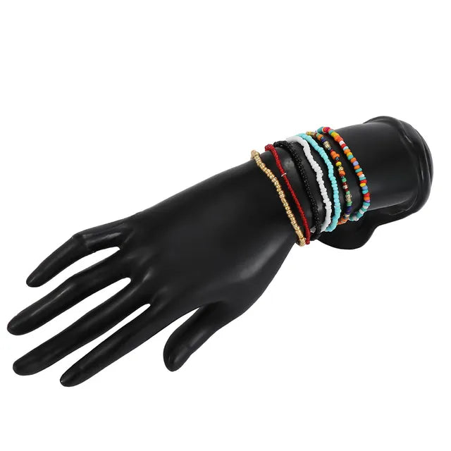 Bohemian Anklet Bracelet Set - 7pcs | Elastic Ankle Bracelet