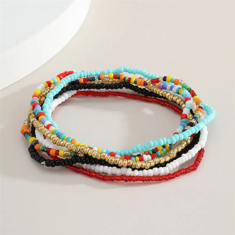 Bohemian Anklet Bracelet Set - 7pcs | Elastic Ankle Bracelet