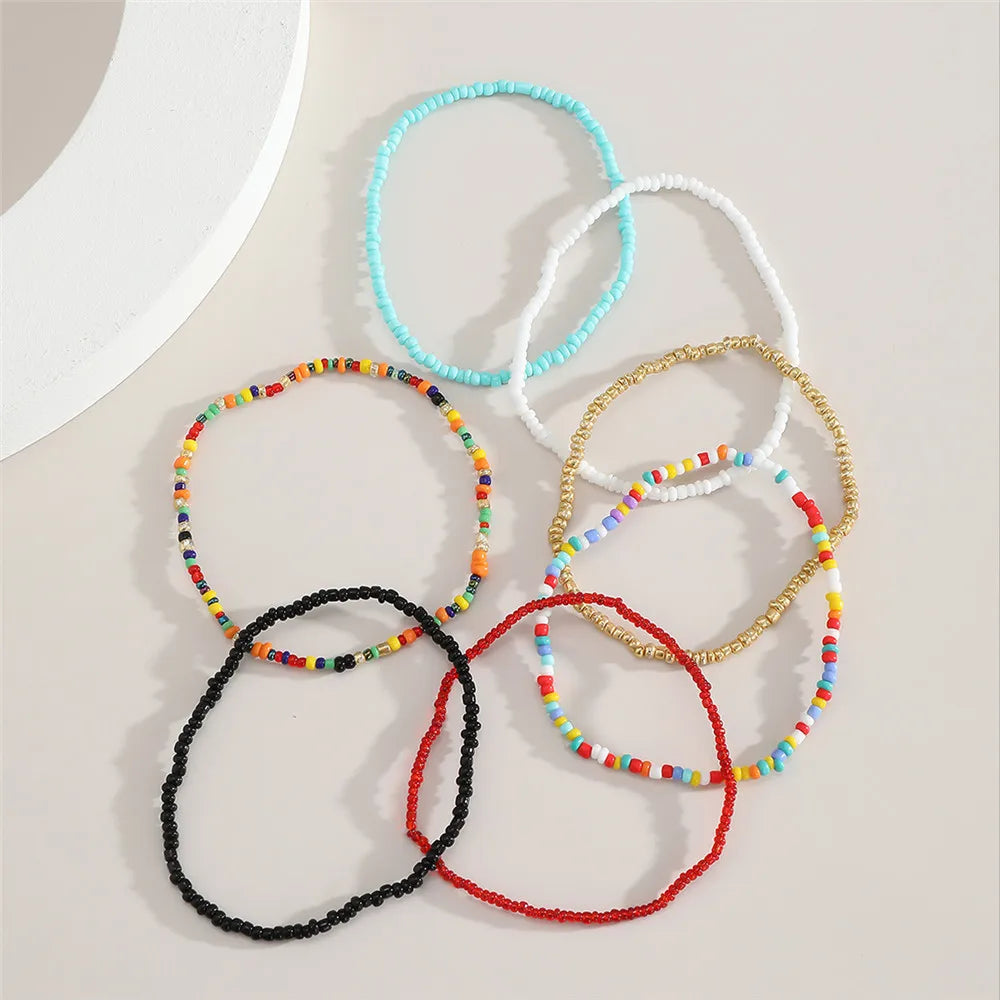 Bohemian Anklet Bracelet Set - 7pcs | Elastic Ankle Bracelet